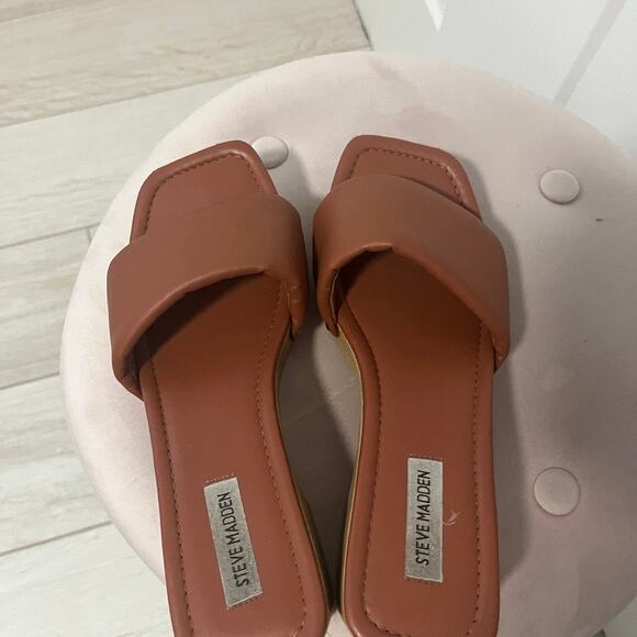 Steve Madden Brown Leather Wooden Block Heel Sandals Size 9 - Picture 5 of 5